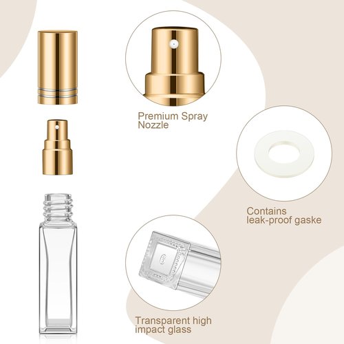 Domensi 30 Pcs 8 ml Empty Glass Perfume Bottles Bulk - Gold Refillable Cologne Spray Atomizer with Pump, for Travel, Skincare, Haircare, Cleaning & DIY Essentials