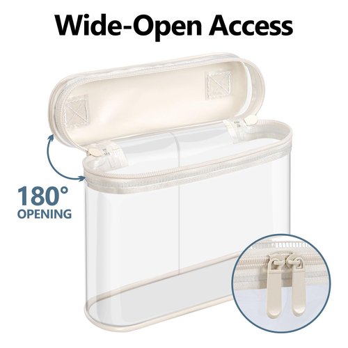 PACKISM TSA Approved Toiletry Bag, 2-Pack Quart Size Clear Makeup Bag for Women, 3-1-1 Compliant Clear Travel Bag for Toiletries with Heavy-Duty PVC, Dual Zipper for Airport Security, Beige