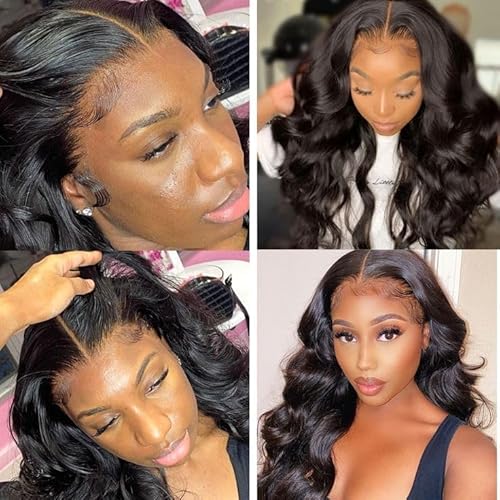 KRN 13X6 Real HD Lace Frontal Body Wave, 0.10 mm Ultra-Thin Invisible Lace HD Frontal 13x6 Human Hair 12A Brazilian Virgin Hair Single Knot Pre-Plucked with Baby Hair 12 Inch