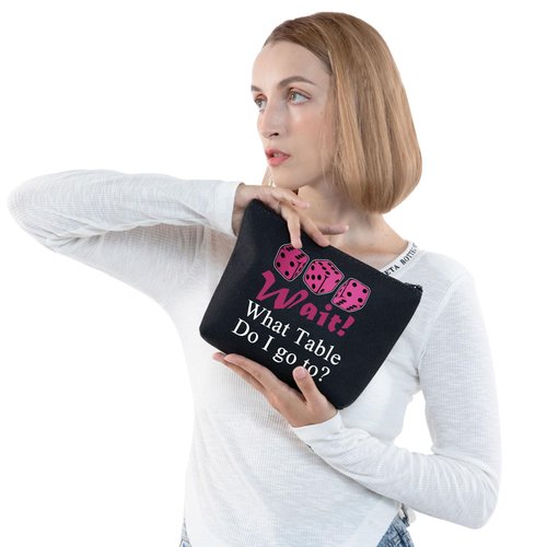 JNIAP Dice Game Makeup Bag Game Night Gifts Dice Gamer Zipper Pouch Dice Queen Gifts(Wait What table bl mb)