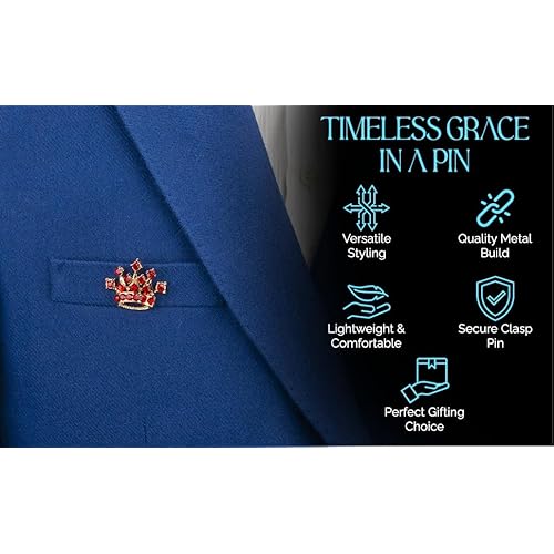 Knighthood Golden Crown with Red Stone Detailing Lapel Pin Brooch Shirt Stud for Men Crystal Brooch