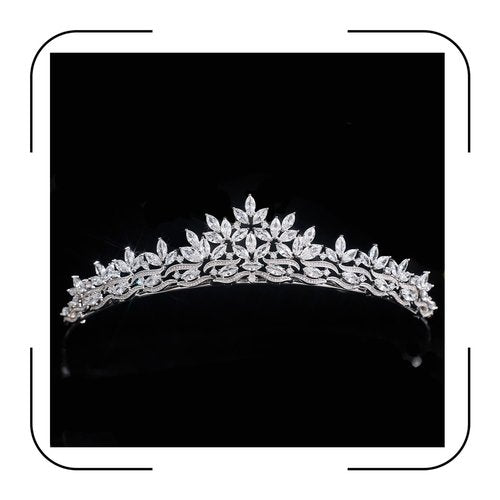 Sparkling CZ Tiaras for Women Floral Bride Crown Platinum Plated Wedding Quinceanera Prom Homecoming Crowns Flower Wave Design Bridal Jewelry Gift