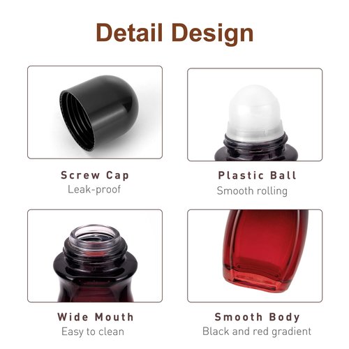 JIUWU 3-Pack 50ML Glass Deodorant Roller Bottles, Empty Refillable Roll On Bottles with Roller Ball Applicator for Essential Oils, Reusable Roller Containers for DIY, Care, Young Living