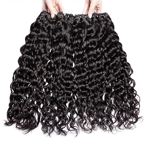 Human Hair Water Curly Bundles Brazilian Water Wave 4 Bundles (14 16 18 20 inch£©12A Brazilian Virgin Hair Wet and Wavy Human Hair Weft Natural Black