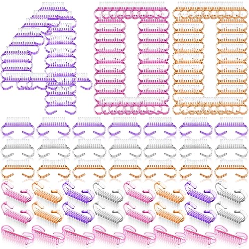 Bokon 400 Pcs Handle Grip Nail Brush Bulk Nail Scrub Brush Nail Brush for Toes and Nails Cleaner, Pedicure Scrubbing tool kit for Men and Women(Colorful)