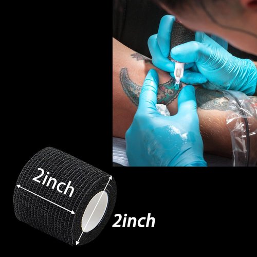 Arcimatto Tattoo Machine Tape, 12 Pcs Self-Adhesive Bandage 2" x 5 Yards Tattoo Grip Wrap Cover Breathable Cohesive Elastic Bandage Rolls for Tattoo Machine Tube Accessories, Sports Tape (12Pcs Mixed)