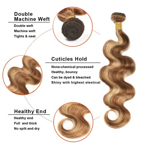P427 Highlight Blonde Bundles Human Hair Brown Body Wave 1 Bundle 34 Inch Unprocessed Brazilian Virgin Remy Honey Blonde Body Wave Bundles Human Hair Extensions