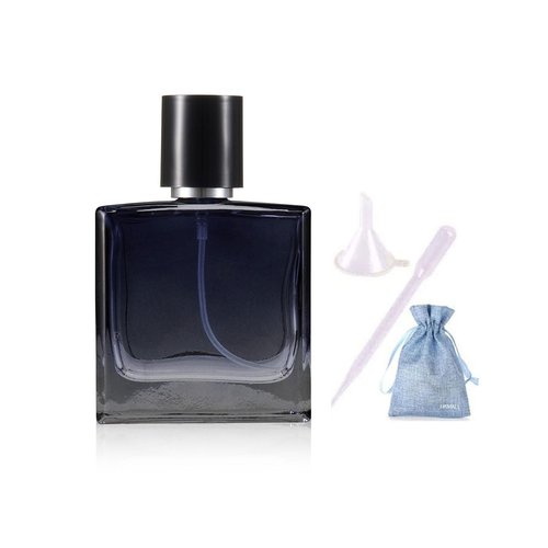 JJKMALL 50ml Gradient Blue Glass Perfume Atomizer - Portable Fine Mist Spray Bottle for Travel, Refillable Perfume Dispenser (1.7 oz) 1pc Funnel Filler +1PC 3ml dropper +1pc gift bag