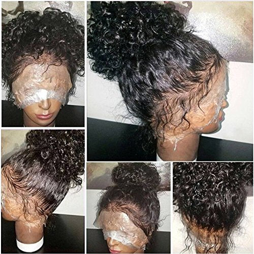 JYZ Full Lace Human Hair Wigs Burmese Wet Curly Hair 150% Density Raw Human Hair Full Lace Wigs Human Raw Hair Plucked Bleached Knots with Baby Hair 12 Inch Free Part