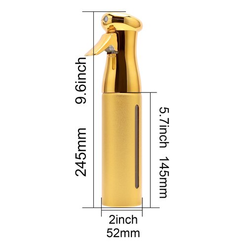 ZIBARBER Salon Style Hair Spray Misting Bottle, Fine Mist Continuous Spray Bottle，10 Oz Shiny Aerosol Free Water Mister for hairstyling,Cleaning Solutions Dispensing (Gold)