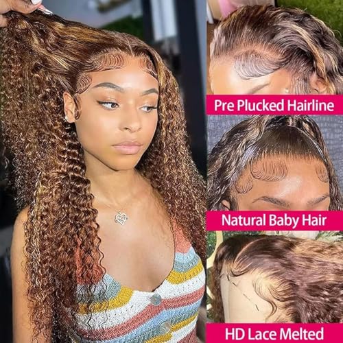 30 Inch 13X1 Lace Frontal Wig Highlight P4/30 Jerry Curly Lace Front Wigs Human Hair 200% Density 200% Density T Lace Frontal Wig 13X6 Lace Front Wigs Human Hair Pre Plucked For Black Women