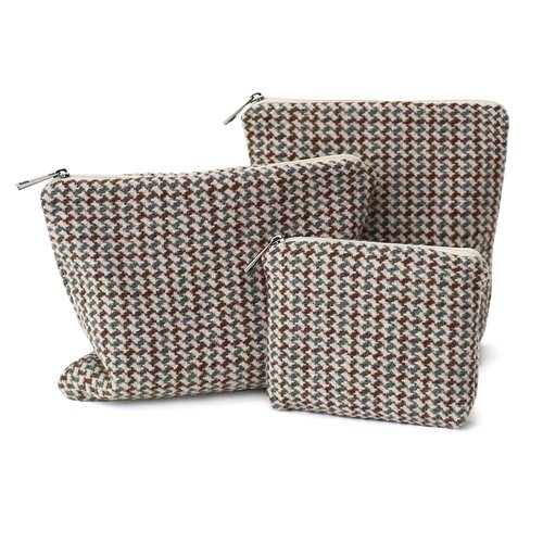 BBORGDC Makeup Bag Set, 3-Piece Small Cloth Cosmetic Organizer Pouch, Travel Toiletry Bag With Zipper (Boho Plaid Design) For Women, Perfect For Daily Commute & Gifts