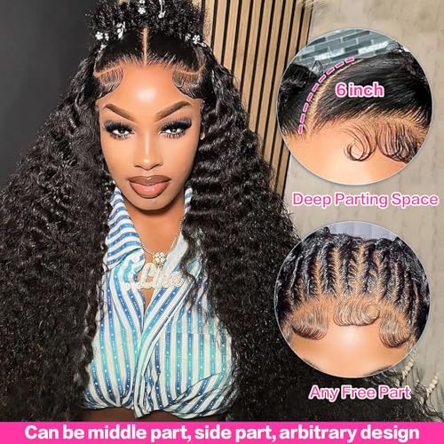Deep Wave Lace Front Wigs Human Hair 180% Density 13x6 HD Lace Front Human Hair Wigs Deep Curly Frontal Wigs Pre Plucked with Baby Hair 28 Inch
