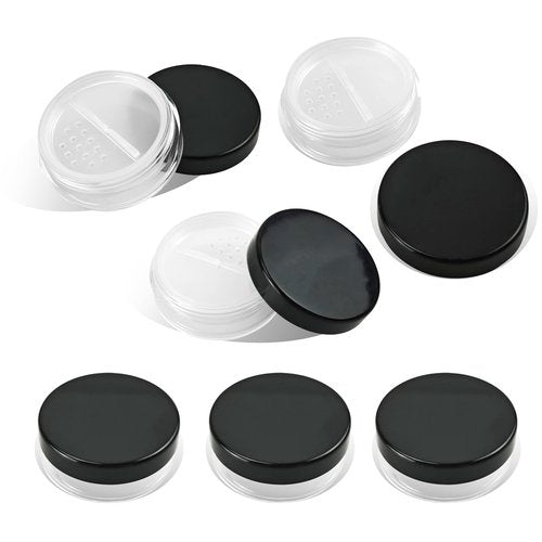 Nirvany 12Pcs 10ml Refillable Loose Powder Containers, Black Travel Makeup Jars with Rotating Sifter & Leakproof Screw Lids (12)