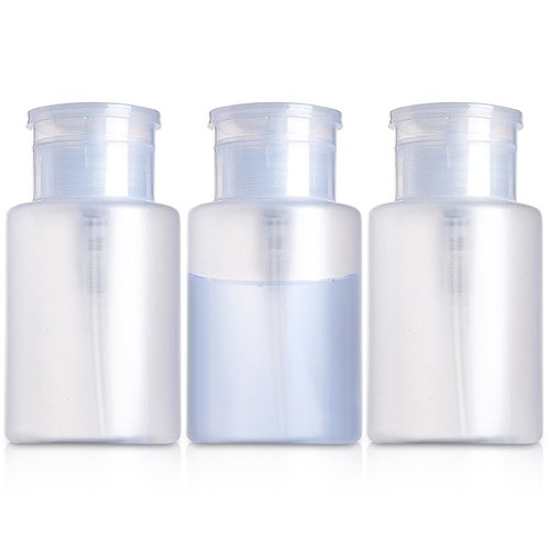 Pump Dispenser-Refillable Cosmetic Push Down Pump Dispenser-PP Material Alcohol Dispenser-Empty Makeup Acetone Containers for Acetone Nail Polish Remover,Nail Care,and Alcohol (3PCS)