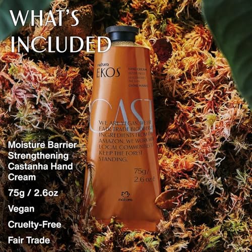 Natura - Brazil Nut Hand Cream - Anti-Dryness Castanha Hand Balm - 24-Hour Deep Hydration Skin Moisturizer - Vegan Skin Care - Brazilian Beauty Secrets - Self Care & Body Care - 2.6oz (75g)