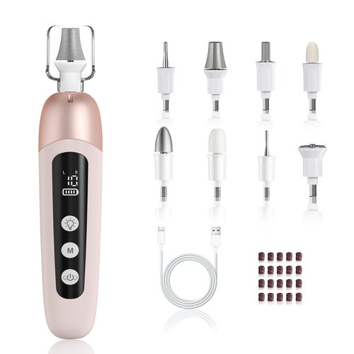 Atopskins Electric Nail Drill Cordless Nail File Professional Manicure Pedicure Kit, 9 in 1 Hand Foot Rechargeable Care Tool, 10 Speeds Electric Nail File Grinder for Thick Toenail Trim Polish Pink
