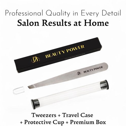 Beauty Power Ultra-Precision Professional Slant Tweezers for Women Facial Hair - German Stainless Steel, Lightweight Black Tweezers for Women & Men, Ideal for Eyebrow & Facial Grooming (Matte Gray)