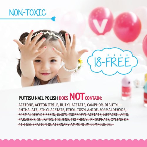 Puttisu 3-Color Nail Art kit non-toxic water-based peel-off kids nail polish gift set (Candy)