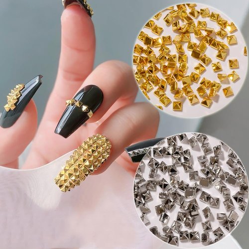 Cagzzee Metal Nail Studs Art - Punk Nail Studs Charms - 3D Gothic Nail Charms Studs, Cone Studs Nail Charms, Silver and Gold Cone Spike Studs Nail Art Tiny Stick, Medium, LJJ-CAGZZEE-0225c
