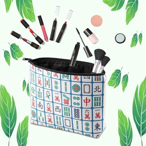 PXTIDY Lucky Mahjong Tiles Makeup Bag Mahjong Board Game Storage Bag for Mahjong Lover Mahjong Player Zipper Pouch