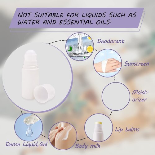 8 Packs Roll On Deodorant Bottles 1.7oz/50ml Empty Deodorant Containers Plastic Rollerball Bottles Refillable Roller Container For Homemade Natural Deodorant