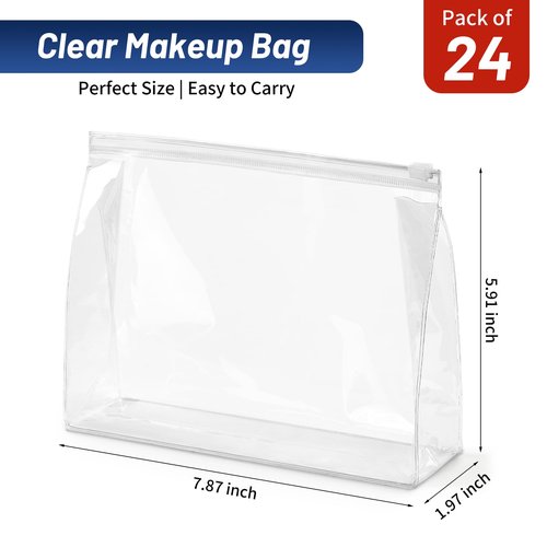 Ohuimrt 24 PCS Mini Clear Makeup Bags Bulk 7.9" x 5.9"x 2" Small Waterproof Travel Toiletry Bags Plastic Organizer Pouches with Zipper for Cosmetics, Swimsuit, Bikini, Women Men Vacation