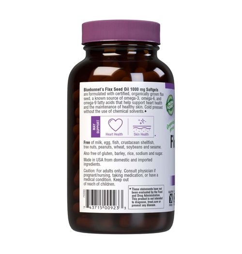 BlueBonnet Flax Seed Oil 1000 mg - Omega 3 6 9 Fatty Acids Heart Health & Skin Support for Women & Men - Cold-Pressed, Organic Flaxseed Oil Capsules - Non-GMO, Gluten-Free, Soy-Free - 250 Softgels