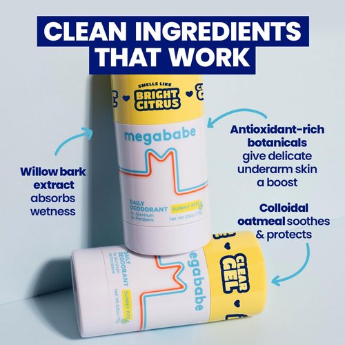 Megababe Daily Deodorant - Sunny Pits | Aluminum-Free, Clear & Clean | 2.6 oz (Pack of 2)