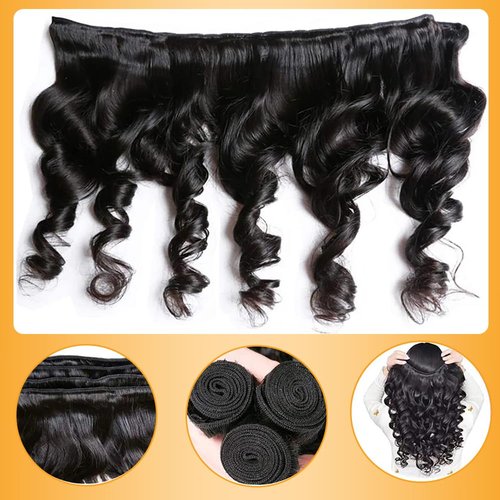 QTHAIR 16A Grade Premium Loose wave Brazilian Remy Human Hair Weaving Bundle, Brazilian Human Hair Weave Bundles, Hair Weft Natural Color (#1b,100g,20 Inch)