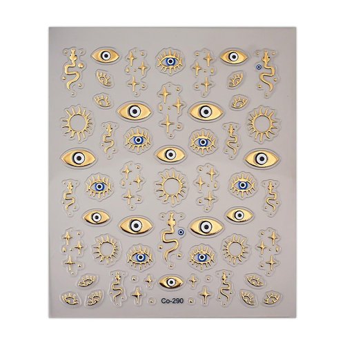 Gold Evil Eye Nail Art Stickers 3D Gold Nail Stickers Star Snake Nail Decals Gold Stickers for Nails Designs Self-Adhesive Nail Art Supplies for Women Girls DIY Manicure 1 Sheets