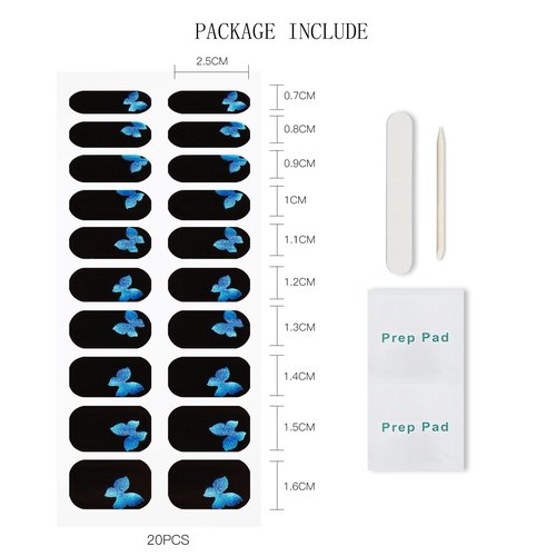 JMEOWIO Gel Nail Stickers Blue Butterfly Cat Eye Semi Cured Gel Nail Strips Wraps UV/LED Nails Art Design Decoration Accessories