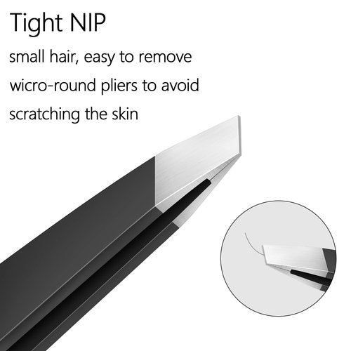 TOPMEET Eyebrow Tweezers Set,Stainless Steel Precision Remover Kit for Facial Hair, Inward Growing Hair and Splinter,Suitable for Women, Men (Black)