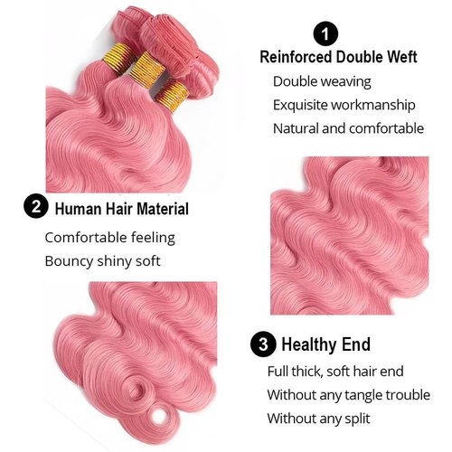 Pink Bundles Human Hair Body Wave Bundles 28 Inch Unprocessed Brazilian Virgin Hair 1 Bundle 50 Gram Per Bundle Deals Quick Weave Hair Extensions
