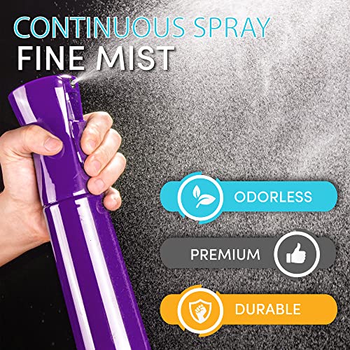 Hula Home Continuous Spray Bottle for Hair (10.1oz/300ml) Empty Ultra Fine Plastic Water Mist Sprayer ? For Hairstyling, Cleaning, Salons, Plants, Essential Oil Scents & More - Purple
