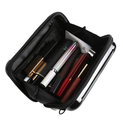 ASUNFO Black Hard Shell Cosmetics Case Carrying Hard Bag for Toiletry Storage Cross Body Bag with Shoulder Strap for Detachable Grip Rope and Shoulder Strap for Travel
