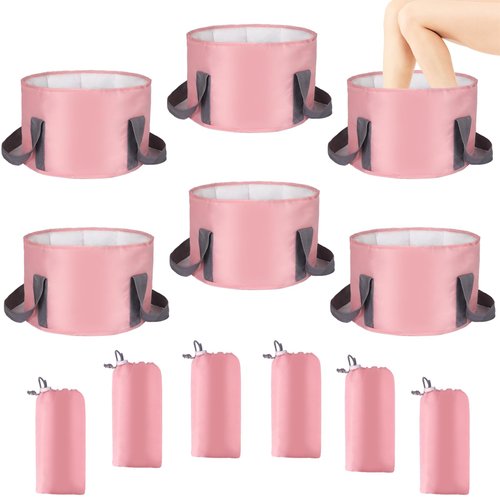 RMERVE 3.7 Gallons Pink Collapsible Foot Soaking Tub Portable Foot Basin for Soaking Feet Kids Foot Spa Foot Bath Soak Tub for Travel Camping Outdoor Washing（6Pcs)