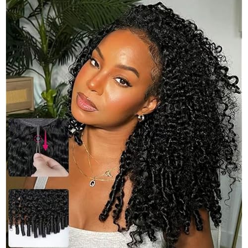 Larhali Burmese Curly Half Wig Human Hair Wear And Go Glueless Wigs Human Hair 18 Inch Curly 3 In 1 Half Wigs for Women 200% Density Drawstring Seamless Flip Headband Wig Beginner Friendly