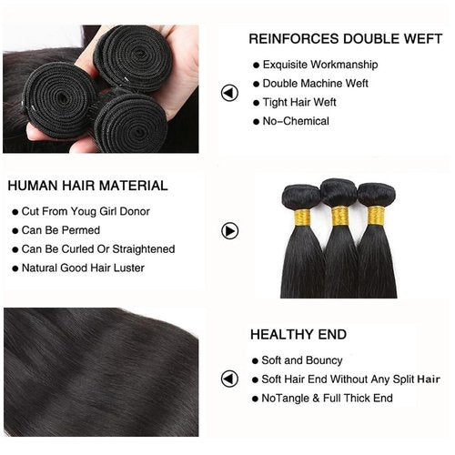 Straight Bundles Human Hair Natural Black Color Human Hair Bundles 12 14 16 Inch Brazilian Virgin Remy Hair Extensions Healthy And Soft 3Pcs/Set For Women Deals