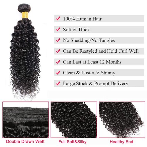 Kinky Curly Bundle Human Hair 8A Unprocessed Virgin Remy Kinky Curly Human Hair 1 Bundle Virgin Hair Kinky Curly 1 Bundle (100g) Natural Color (22")