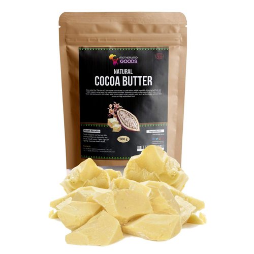 Motherland Goods Natural Cocoa Butter Chunks - Organic & Raw Unrefined Body Moisturizer for Sensitive Skin, Anti-Aging, Scars & Eczema Relief - Premium Raw Butter From Ghana (1 LBs)