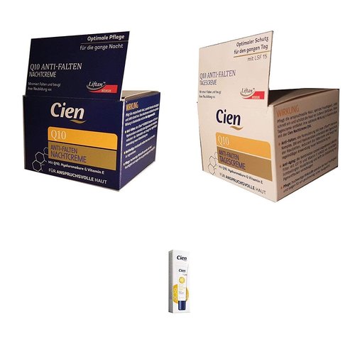 Set of 3 Anti-Wrinkle DAY CREAM - NIGHT CREAM - EYE CREAM - with q10, Hyaluronic Acid & Vitamin E