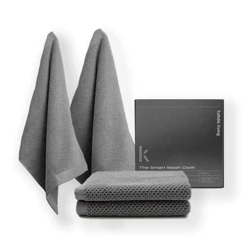 KOHDA LIVING Luxury Washcloths for Face – Wash Cloths for Bathroom, Silver Infused, Thick & Soft Face Towels – Premium Luxury Wash Cloths for Your Face, Body, or Bathroom – 4 Pack (Gray)