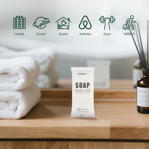 BFZMSLY 200 Pack Bulk Wrapped Hotel Bar Soap, 0.5 oz (15g), White Tea Scent – Mini Guest Soaps for Hotels, Airbnb, Vacation Rentals, Travel Toiletries, Individually Wrapped