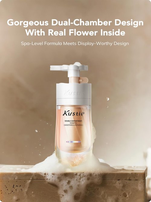 Kustie Rose Dual-Chamber Shampoo, Patented Dual-Chamber Lock, 28 Active Botanicals, Rose Oil & Hyaluronic Acid for Scalp Nourishment, Gentle Amino Acid Cleanser, Oil Control & Volume Boost, 16.9 fl oz
