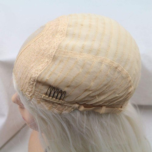 xiweiya White Blonde Synthetic Blonde Lace Front Wigs Long Body Wave Hair White Queen Heat Resistant Fiber Wig High Density Hair-reparement Wig for women