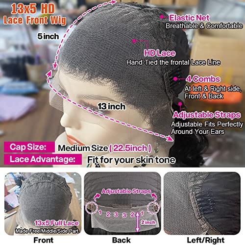 26 Inch 13x5 Body Wave Lace Front Wigs Human Hair For Women 180% Density HD Lace Frontal Wigs Pre Plucked Natural Hairline