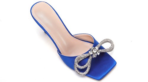 VETASTE Women's Heeled Sandals Square Open Toe Double Bow Satin Mules Heels Wedding Party Slip on Stilettos