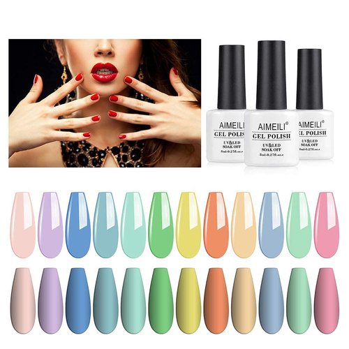AIMEILI Summer Gel Nail Polish Color with Gel Base Coat No Wipe Top Coat