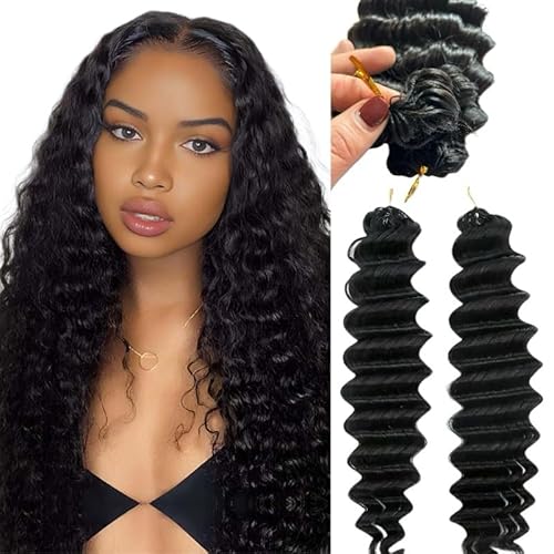100% Human Hair Knotless Pre-Separated Crochet Hair Extensions Deep Culry Feather Hair Deep Wave Feather Line Hair Extensions Natural Color 20Inch 120g